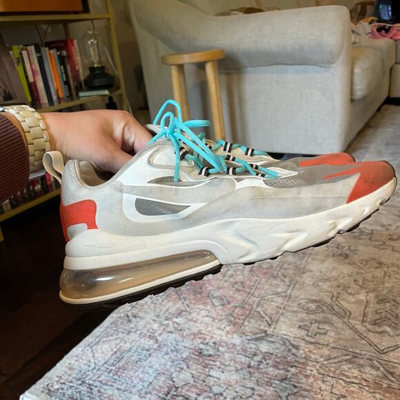 Nike Air Max 270 React "Mid-Century Art" Orange, Blue, White Mesh Sneakers EUC - Picture 12 of 13
